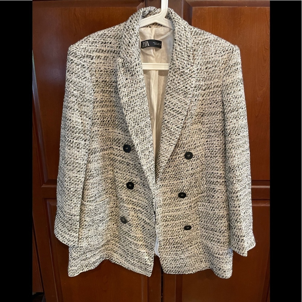🤗NWT Zara Tweed Long Double Breasted Jacket size S - Picture 1 of 8